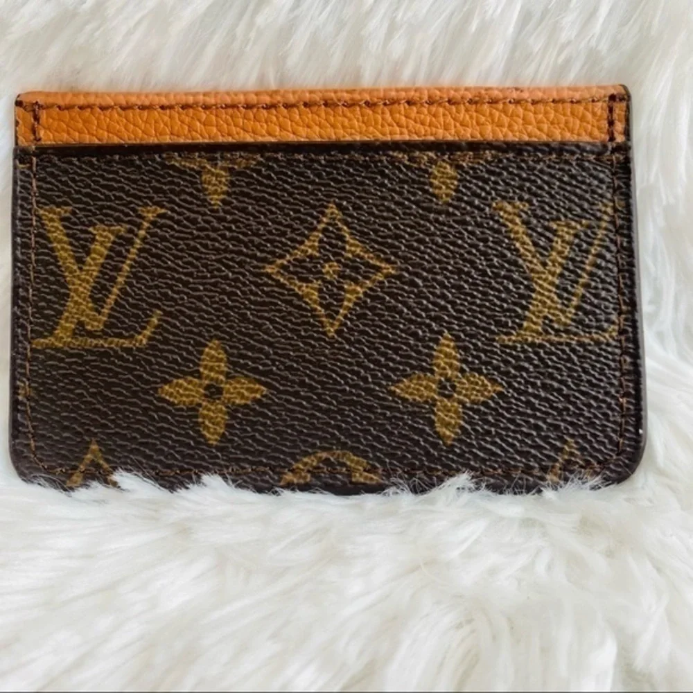 NEW L V Monogram Canvas Card Holder/Tan Leather